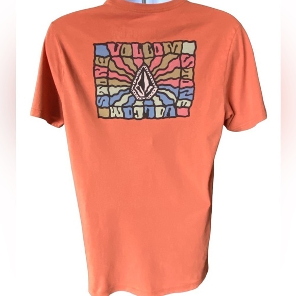 VOLCOM Stone Cool Logo Orange Short Sleeve Tee Shirt Men M Medium Modern Fit - Picture 1 of 7